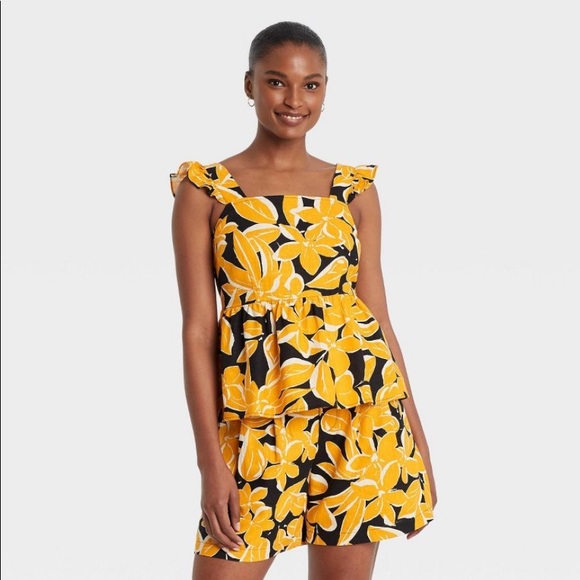 Who What Wear Tops - Who What Wear Ruffle Sleeve Floral Empire Tank Top